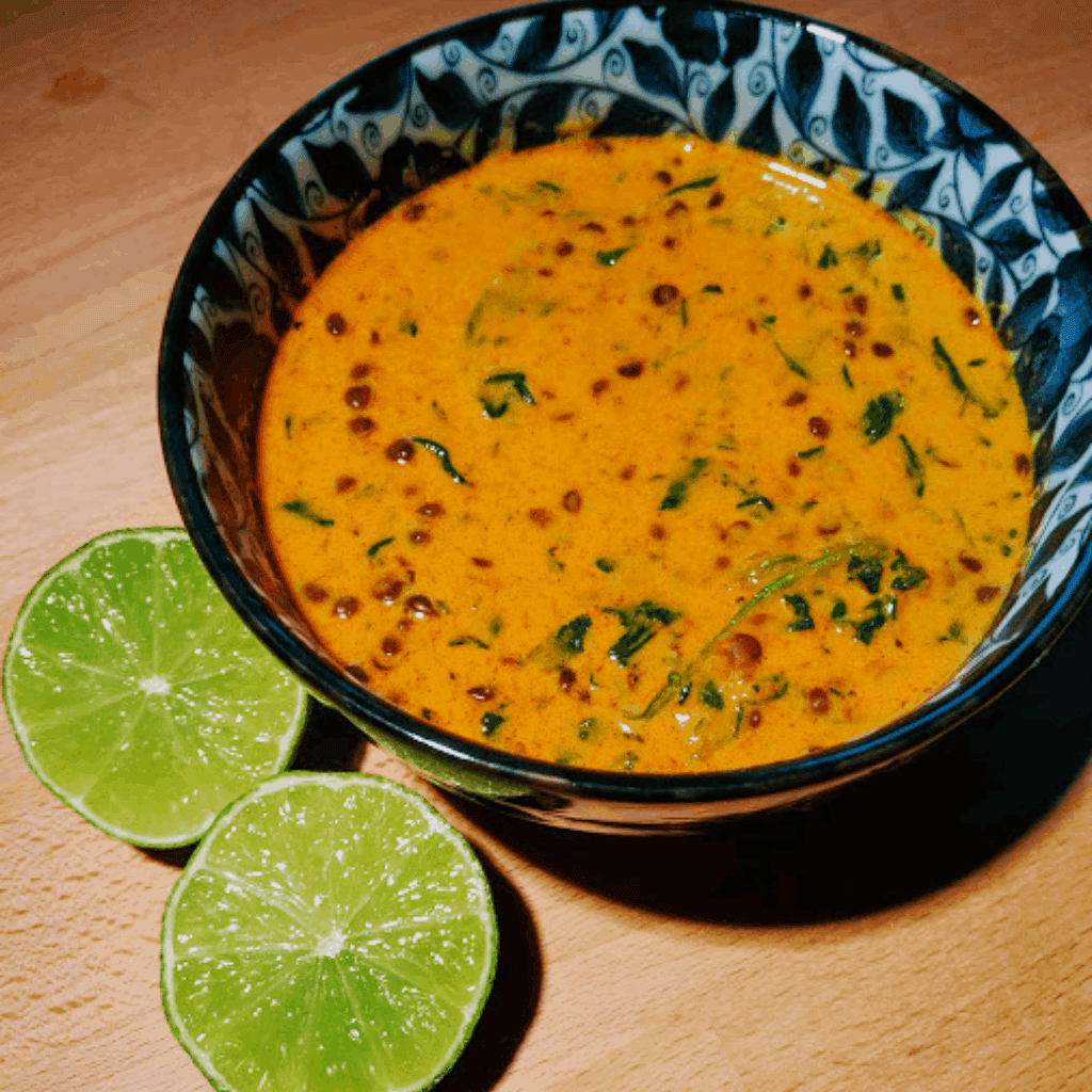 Curry Kokos Linsensuppe mit Spinat