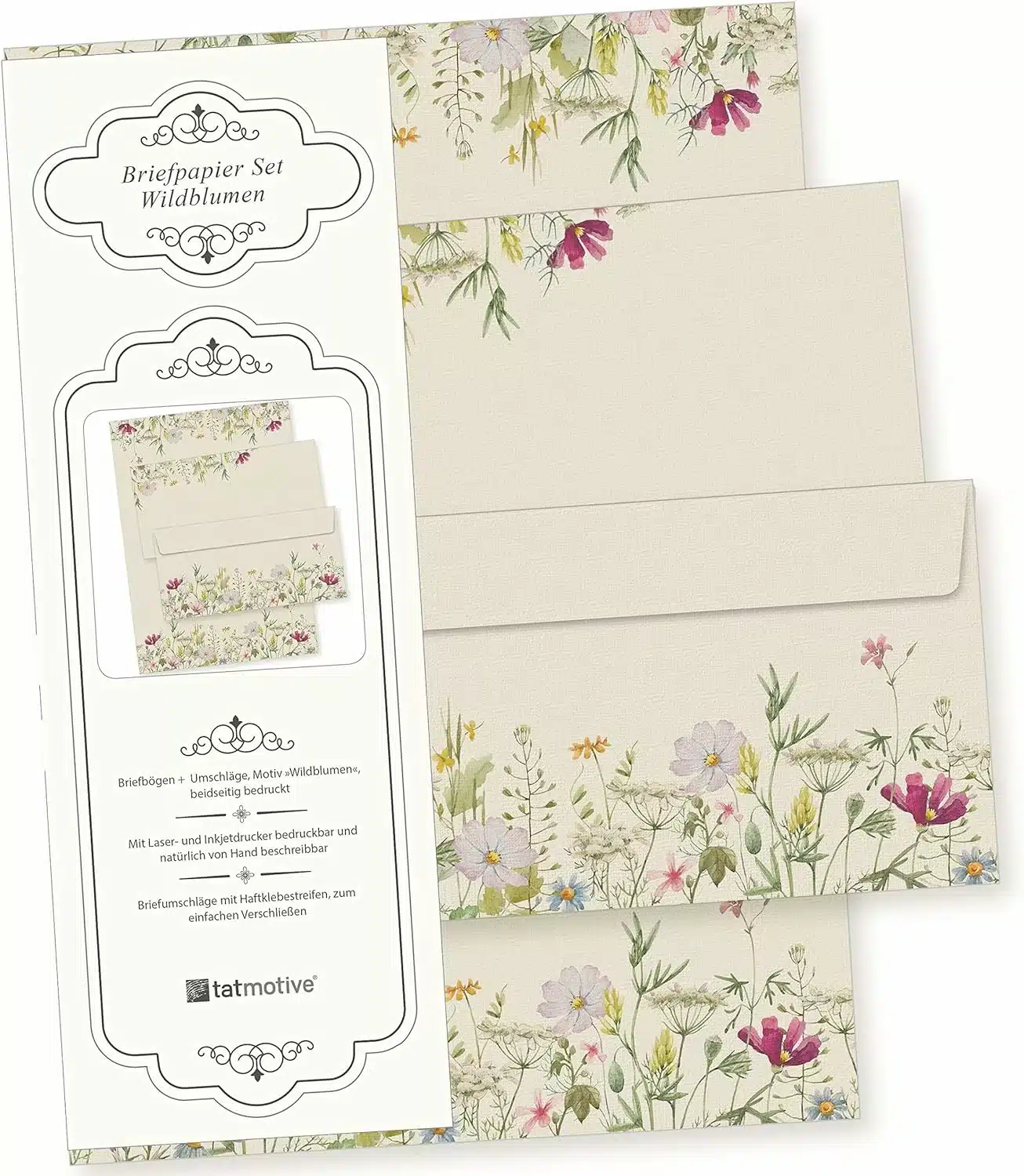 Wildblumen 25 Sets Briefpapier mit Umschläge, Feines Design, erstklassiges 90g Naturpapier, beidseitig floral Natur für Frauen Erwachsene Brief Set
